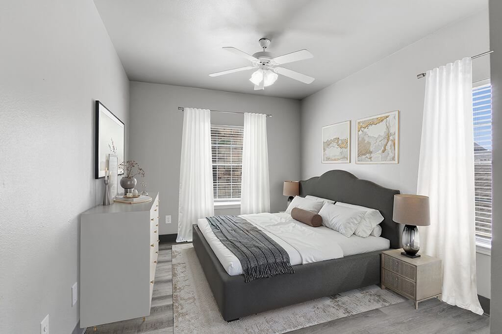 Bedroom with window at Almeda Park Apartments in Houston TX